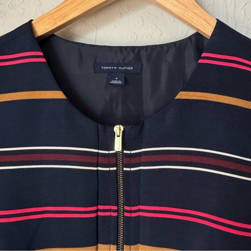 TOMMY HILFIGER Striped Zip Front A Line Dress Sleeveless Preppy Size 4 - Picture 2 of 16